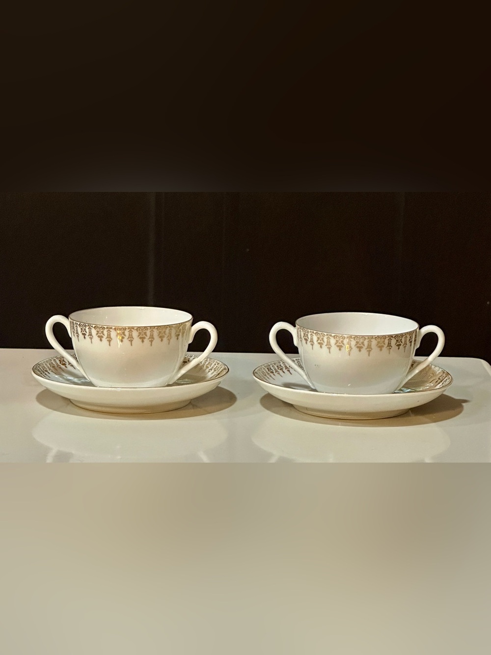 Vtg Fine Procelain CT Carl Tielsch Intricate Gold Filigree 2 Cup and  2 Saucer